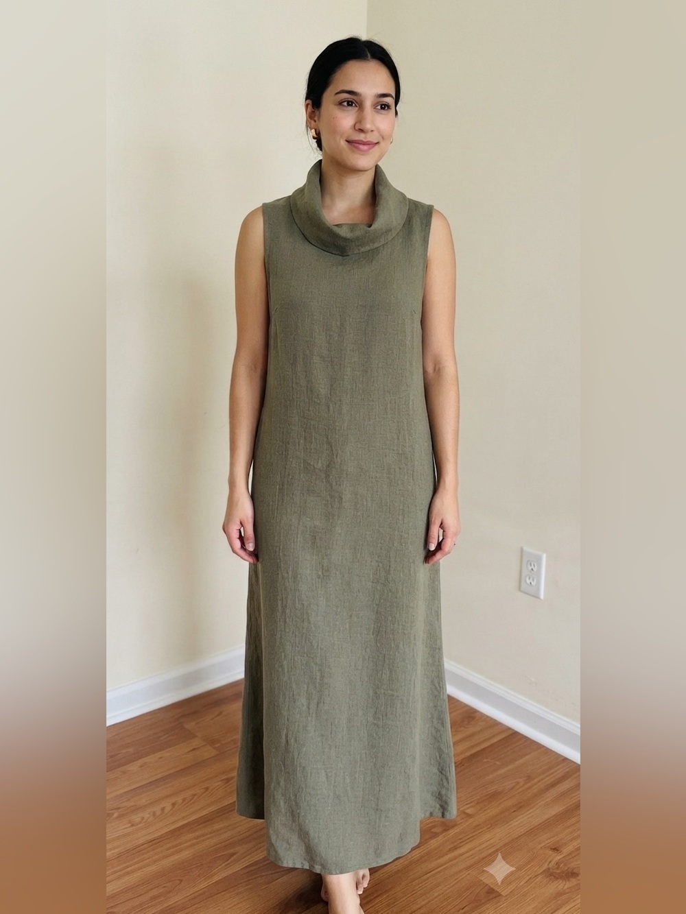 Francesca Bettini Linen Maxi Dress Cowl Neck Parachute A-Line Size L
